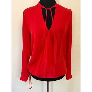 Haute Hippie Red 100% Silk Tie Neck Wrap‎ Blouse Small